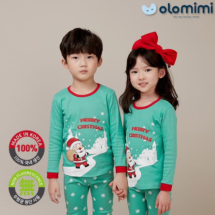 _OLOMIMI_ KOREA 21FW Kids Pajamas_sleepwear_30S rib cotton Long Sleeves_Santa Cristmas